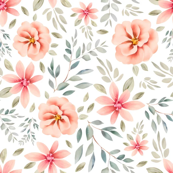 Patrón Acuarela Floral Sin Costuras Con Jardín Rosa Rosas Flores — Archivo Imágenes Vectoriales