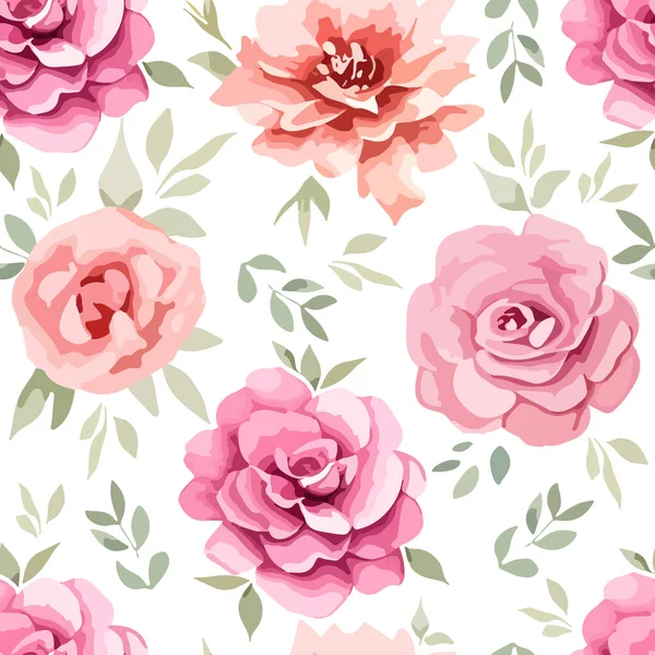 Patrón Rosa Sin Costuras Flores Rosadas Sobre Fondo Blanco Ilustración — Archivo Imágenes Vectoriales