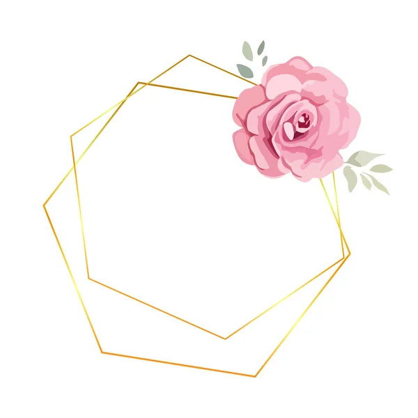 Cornice Poligono Oro Con Rosa Acquerello Motivo Corona Oro Vettoriale — Vettoriale Stock