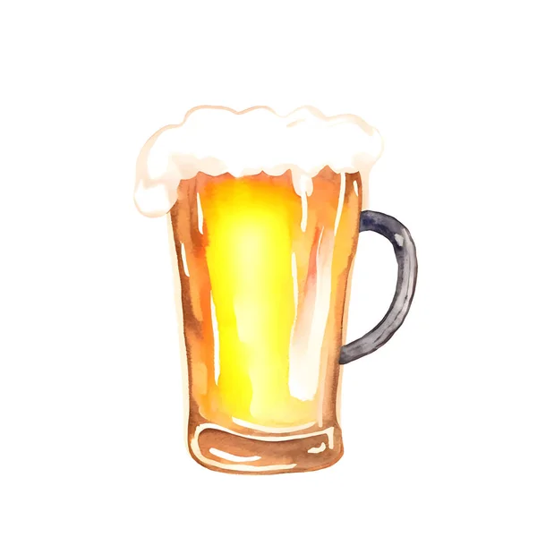 Caneca Cerveja Aquarela Isolada Fundo Branco Ilustração Vetorial — Vetor de Stock