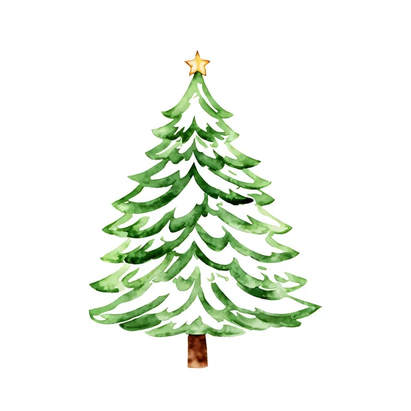 星で飾られた水彩クリスマスツリー ベクトルイラスト — ストックベクタ