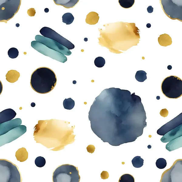 水彩抽象ブラシシシームレスパターン 金とネイビーブルー ベクトルイラスト — ストックベクタ