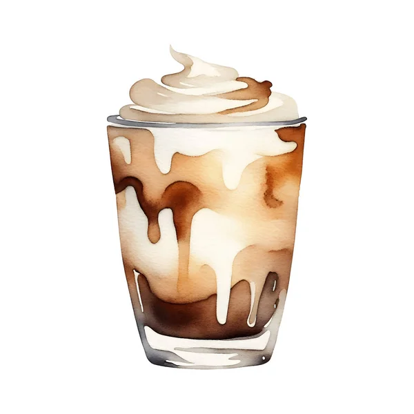 Crème Enveloppée Cocktail Café Avec Lait Dans Verre Illustration Vectorielle — Image vectorielle
