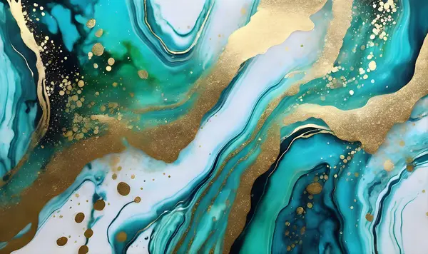 Alcohol ink painting light green marble liquid art, gold stripes glittering abstract background . High quality photo