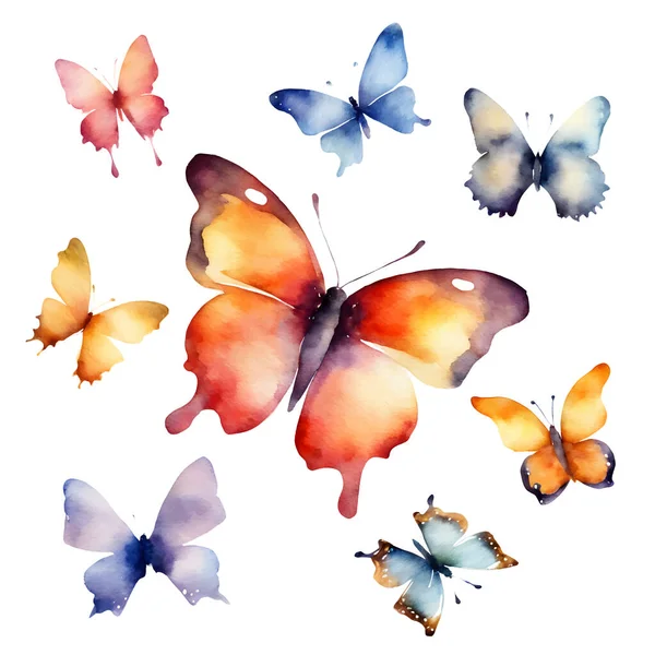 カラフルな蝶 白い背景で隔離された水彩 ベクター ベクトルイラスト — ストックベクタ