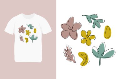 Moda grafikleri, baskılar, tişörtler için vektör illüstrasyon çiçek baskısı tasarımı. Vektör illüstrasyonu