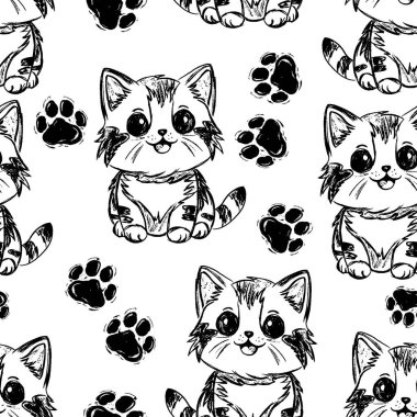 Kediler kusursuz vektör desenli, patileri olan sevimli kedi yavrusu. Vektör illüstrasyonu