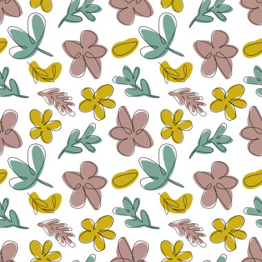 Basit çiçekler ve pürüzsüz desenler, vektör kumaş izi. Vektör illüstrasyonu