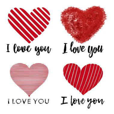 Vector set love you with red heart. Vector illustration