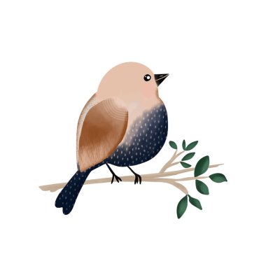 Beyaz arka planda soyutlanmış daldaki sevimli kuş. Vektör illüstrasyonu