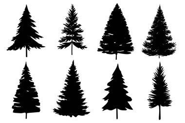 Beyaz arka planda siyah Noel ağacı silueti. Vektör illüstrasyonu