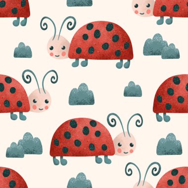 Uğur böcekleri olan sevimli çocuklar. Vektör illüstrasyonu