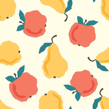 Çizgi film tarzında armut ve elmalı kusursuz desen. Vektör illüstrasyonu