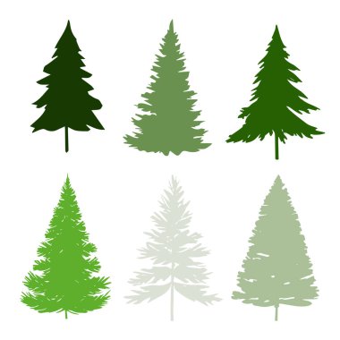 Beyaz üzerine izole edilmiş yeşil Noel ağacı silueti. Vektör illüstrasyonu