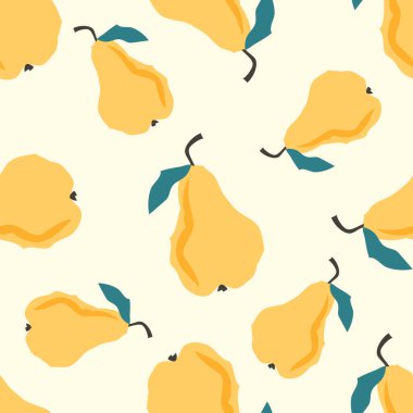 Kusursuz sarı armutlar bej arkaplan vektörü bırakır