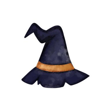 Vector illustration of a cartoon watercolor Halloween witch hat. Vector illustration clipart