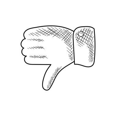 Thumb down, a sign showing disapproval, dislike, black sketch outline doodle.