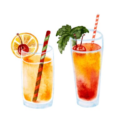 Suluboya içeceği portakal suyu kokteyli, yaz içeceği. Vektör illüstrasyonu