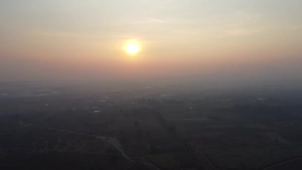 Aerial View Farmland Fog Golden Sunlight Sunrise Spring Beautiful Rural — Stock Video