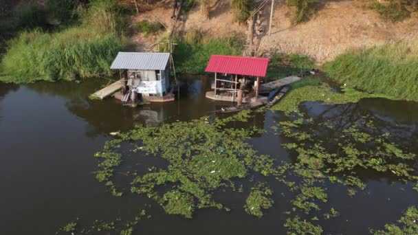 Water Pump Houses Green Blue Roof River — Video Stock