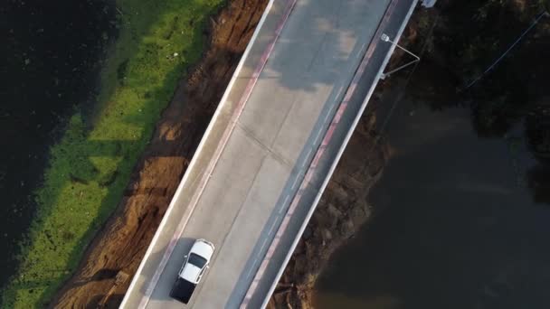 Aerial View Renovation Repair Work River Bridge Road — Αρχείο Βίντεο