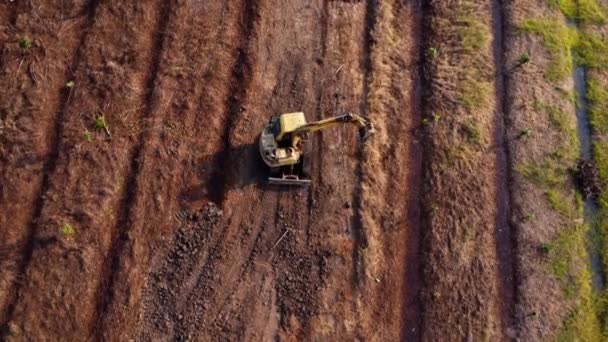 Excavator Dig Ground Construction Site Aerial View Wheel Loader Excavator — ストック動画