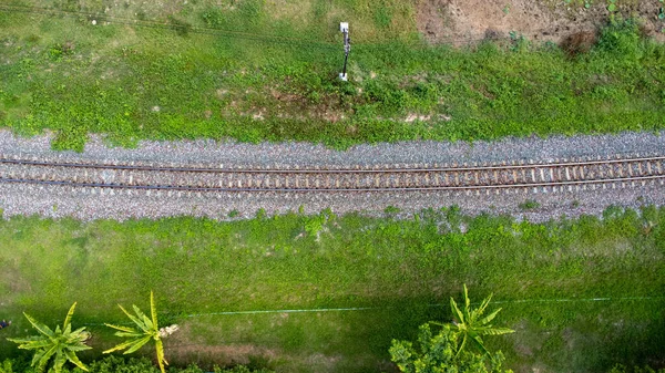 Aerial View Railway Park Top View Railroad Drone Train Tracks — Stock Photo, Image