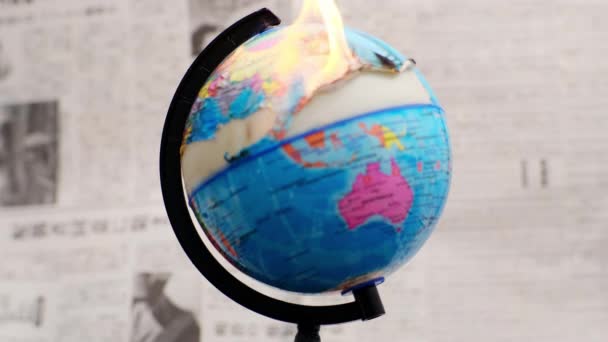 Model Globe Fire Planet Earth Burning Global Warming Climate Change — Stock Video