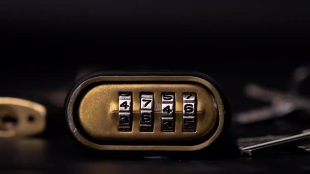 Stop Motion Metal Combination Code Lock Number Rolling Looping Close — Stock Video