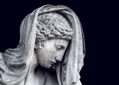 Angel statue close-up in retro style. Angel of death and peace