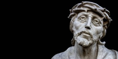 Close-up of the face of Jesus Christ in a crown of thorns