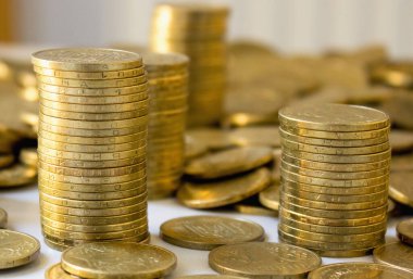 Gold coins close up. Wealth and prosperity