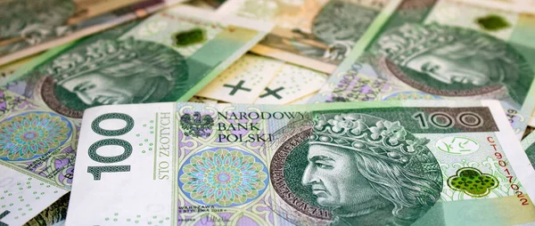 Polish zloty national currency with a close plan