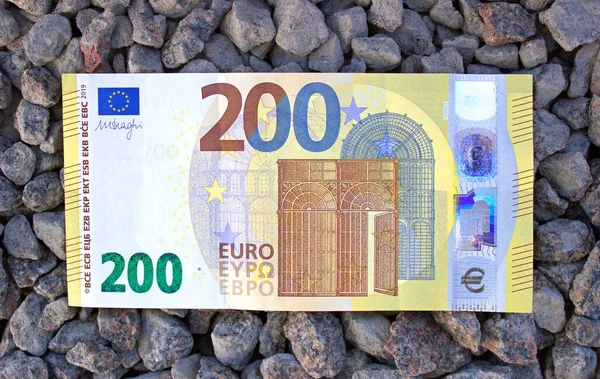 Doscientos Euros Primer Plano Sobre Fondo Piedras Marinas — Foto de Stock