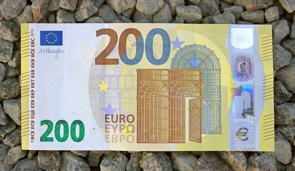 Deux Cents Euros Gros Plan Sur Fond Pierres Mer — Photo