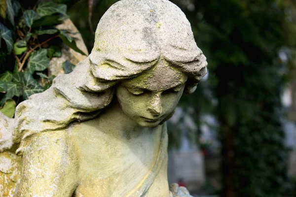 Красивая Женщина Ангел Крупным Планом Глядя Мир Статуя Неизвестного Автора — стоковое фото