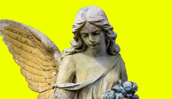 Beautiful Angel Woman Close Yellow Background — Stock Photo, Image