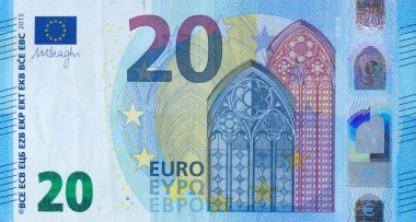 20 Euro yakın çekim. Avrupa Birliği 'nin ulusal para birimi