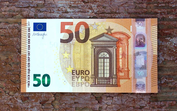 50ユーロ紙幣の一部が茶色の詳細と閉じて — ストック写真