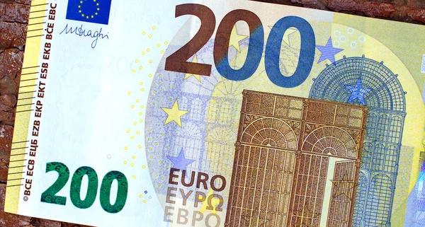 Parte Frammentaria Della Banconota 200 Euro Vicino Con Dettagli Marroni — Foto Stock