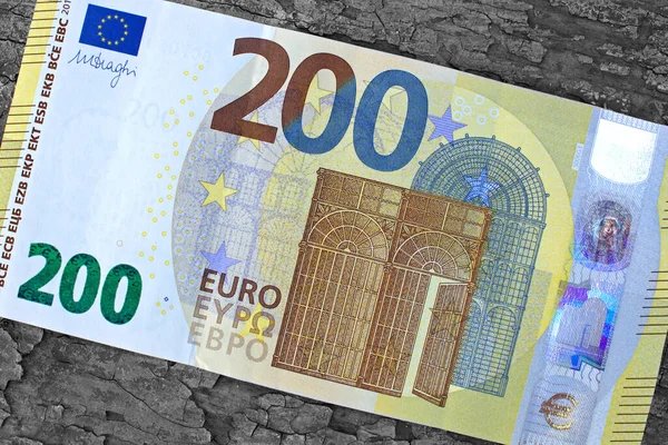 Fragment Část 200 Eurobankovky Zblízka Hnědými Detaily — Stock fotografie