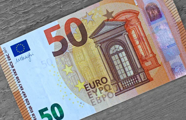 Fragment Billet Euros Gros Plan Avec Des Détails Marron — Photo