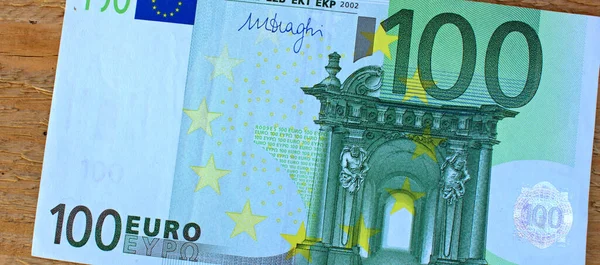 Száz Euró Közelkép Európai Unió Nemzeti Valutája — Stock Fotó