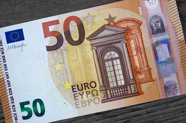 Cincuenta Euros Primer Plano Moneda Nacional Unión Europea — Foto de Stock