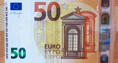 50 avroluk banknotun bir parçası. Kahverengi detaylarla yakın plan.