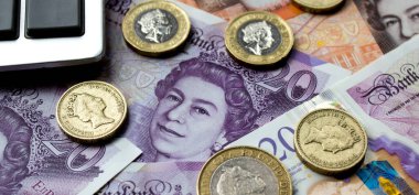 Büyük Britanya 'nın ulusal para birimi, yakın plan.