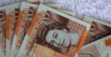 İngiliz poundu yakın plan. Büyük Britanya 'nın ulusal para birimi