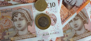 İngiliz poundu yakın plan. Büyük Britanya 'nın ulusal para birimi