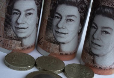 İngiliz poundu yakın plan. Büyük Britanya 'nın ulusal para birimi