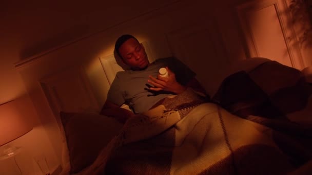 Insomnia Night Dark Skinned Guy Tired Disturbed Anxiety Trying Rest — Stockvideo